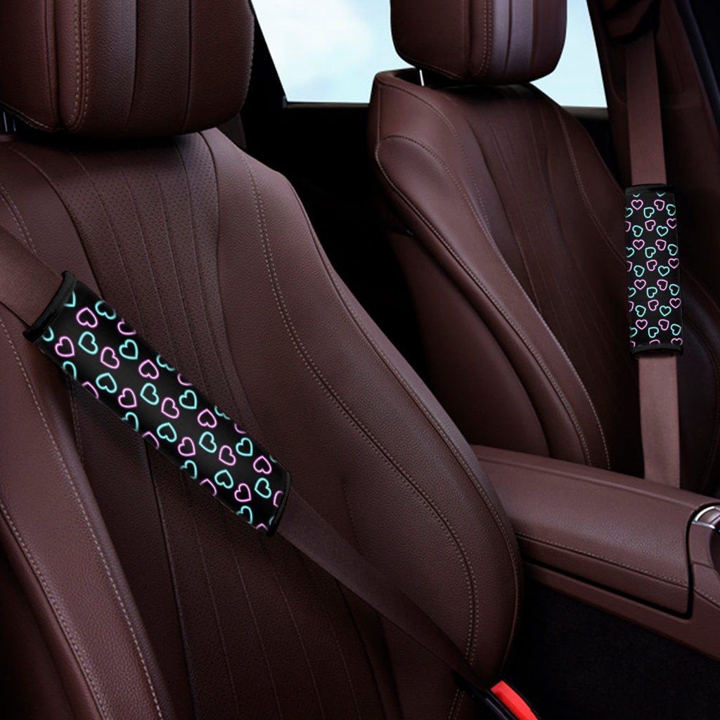 Pink And Blue Lights Heart Pattern Print Car Seat Belt Covers