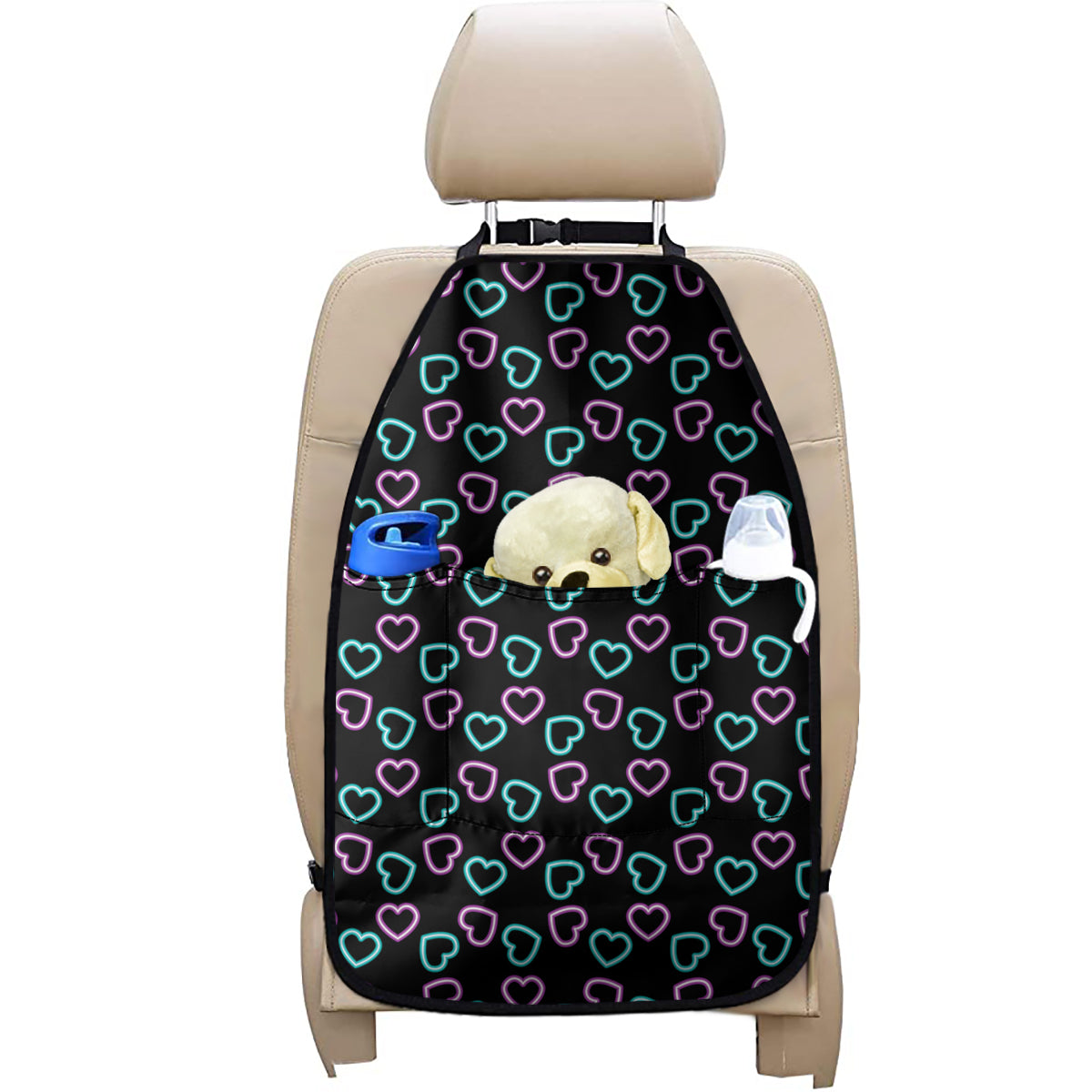 Pink And Blue Lights Heart Pattern Print Car Seat Organizers