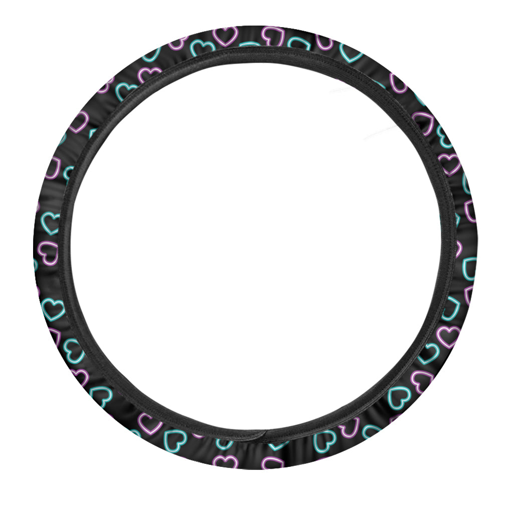Pink And Blue Lights Heart Pattern Print Car Steering Wheel Cover