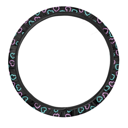 Pink And Blue Lights Heart Pattern Print Car Steering Wheel Cover