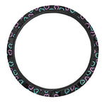 Pink And Blue Lights Heart Pattern Print Car Steering Wheel Cover