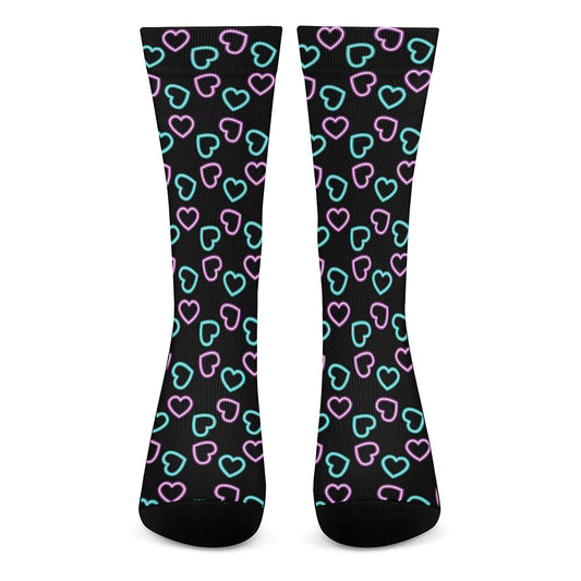 Pink And Blue Lights Heart Pattern Print Crew Socks
