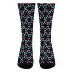 Pink And Blue Lights Heart Pattern Print Crew Socks