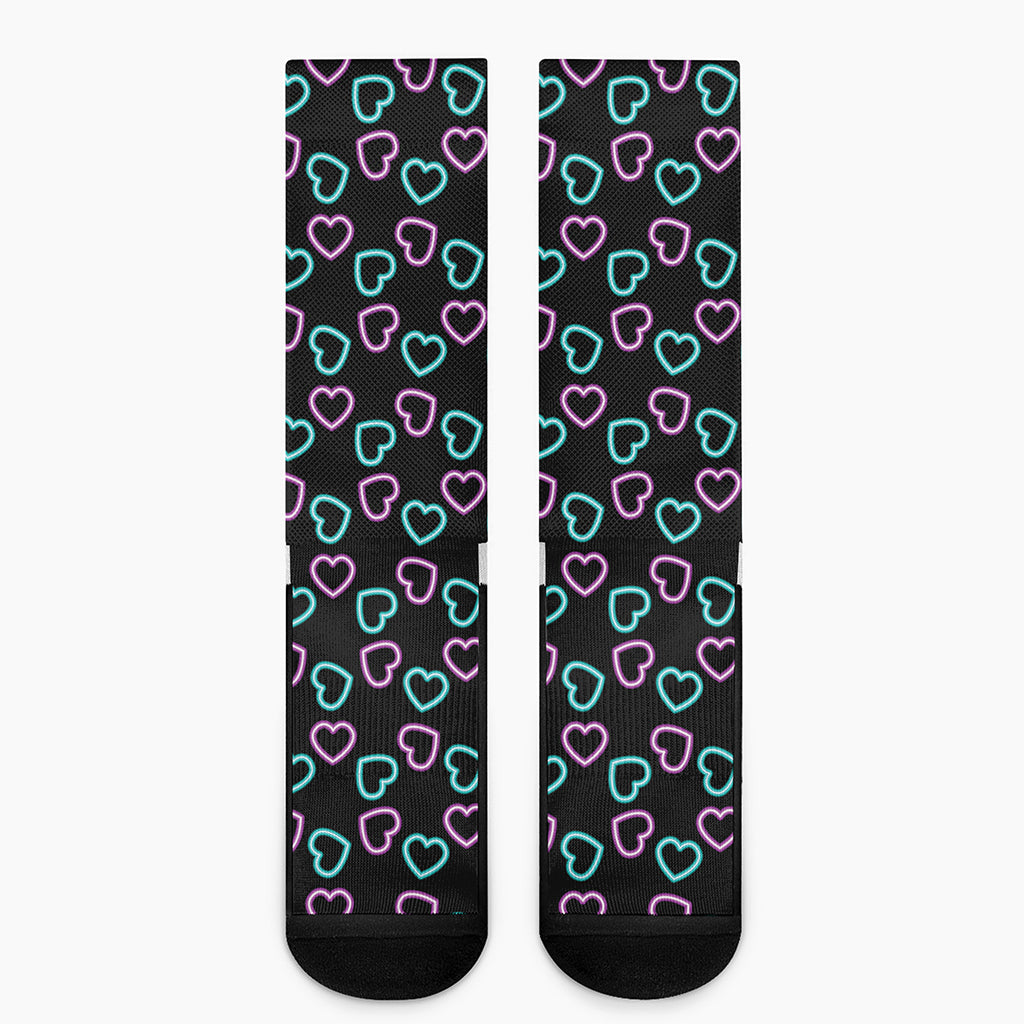 Pink And Blue Lights Heart Pattern Print Crew Socks