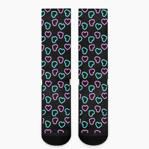 Pink And Blue Lights Heart Pattern Print Crew Socks