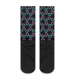 Pink And Blue Lights Heart Pattern Print Crew Socks