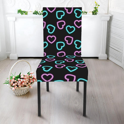 Pink And Blue Lights Heart Pattern Print Dining Chair Slipcover
