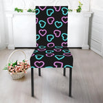 Pink And Blue Lights Heart Pattern Print Dining Chair Slipcover