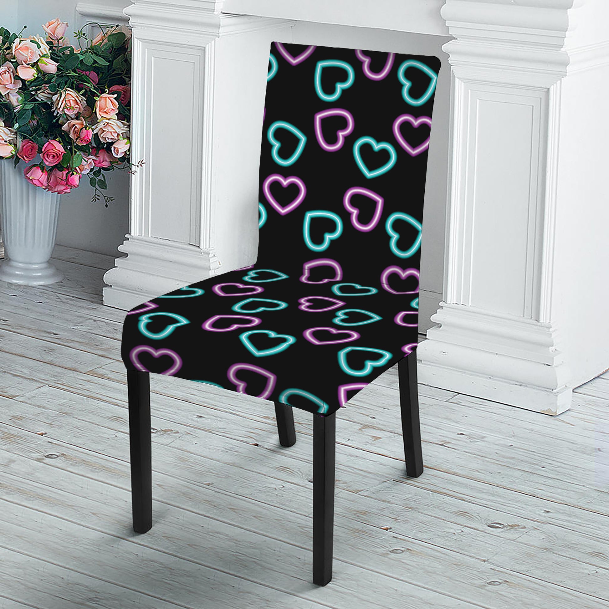 Pink And Blue Lights Heart Pattern Print Dining Chair Slipcover
