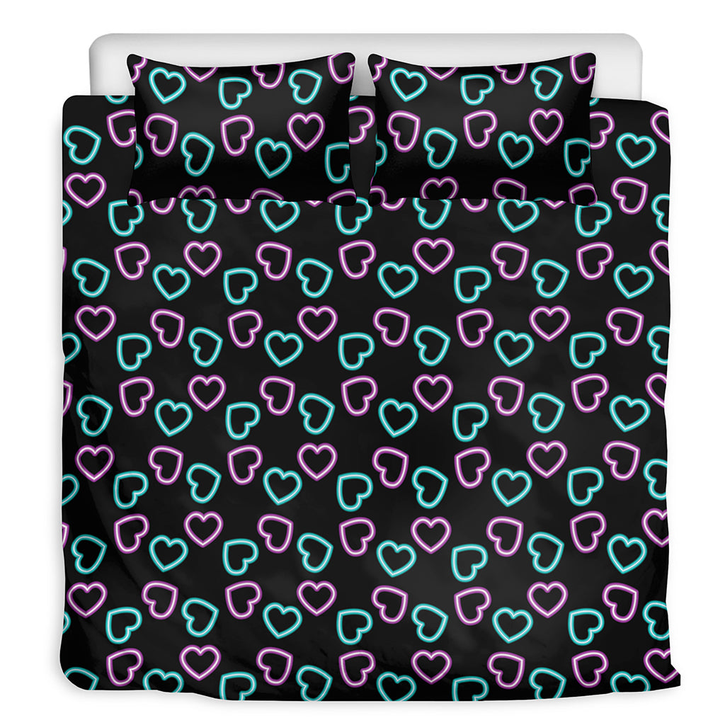 Pink And Blue Lights Heart Pattern Print Duvet Cover Bedding Set