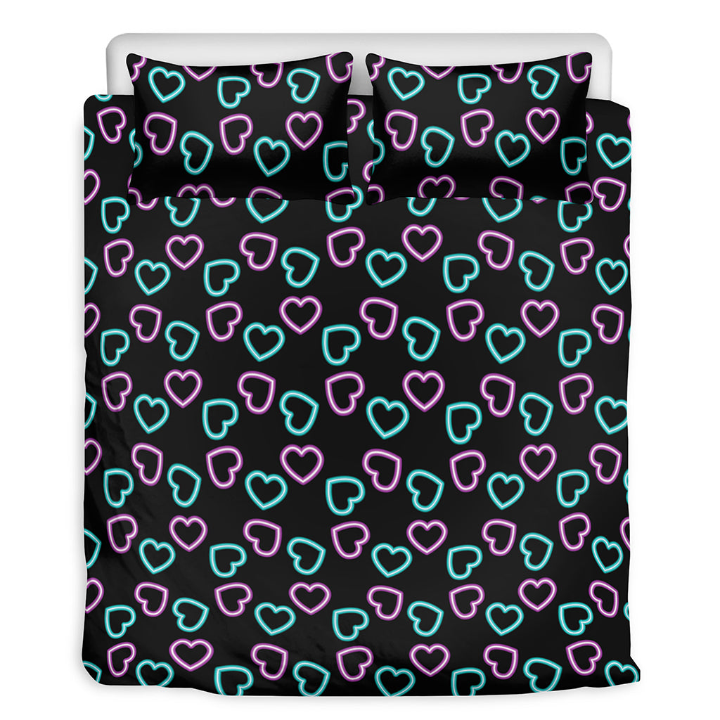 Pink And Blue Lights Heart Pattern Print Duvet Cover Bedding Set