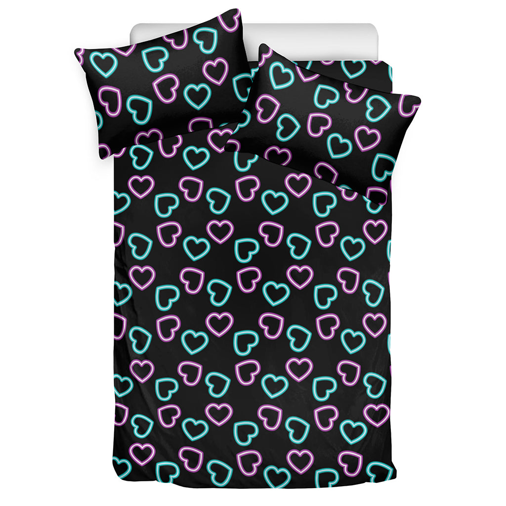 Pink And Blue Lights Heart Pattern Print Duvet Cover Bedding Set