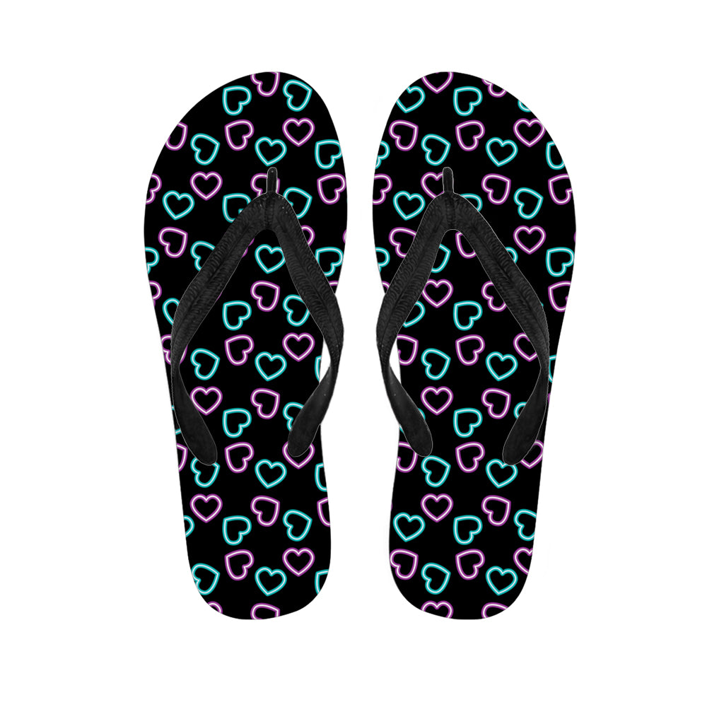 Pink And Blue Lights Heart Pattern Print Flip Flops