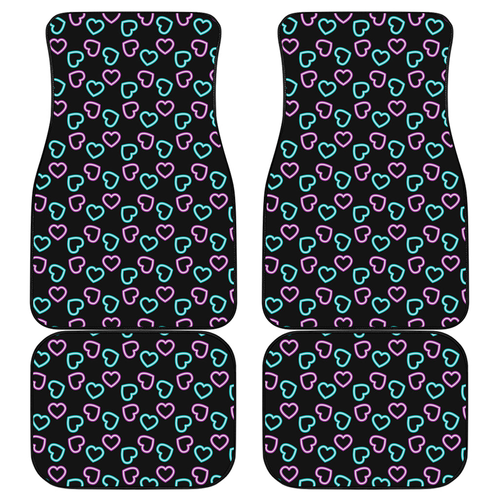 Pink And Blue Lights Heart Pattern Print Front and Back Car Floor Mats