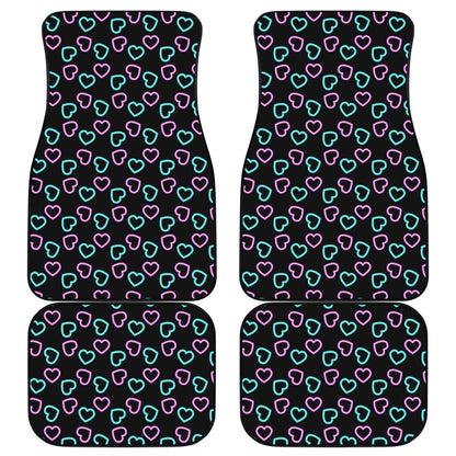 Pink And Blue Lights Heart Pattern Print Front and Back Car Floor Mats