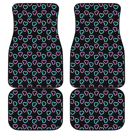 Pink And Blue Lights Heart Pattern Print Front and Back Car Floor Mats