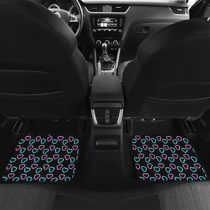 Pink And Blue Lights Heart Pattern Print Front and Back Car Floor Mats