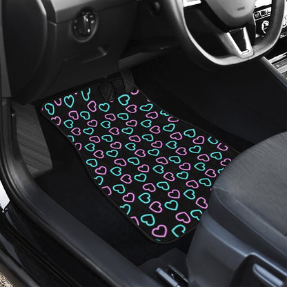 Pink And Blue Lights Heart Pattern Print Front and Back Car Floor Mats