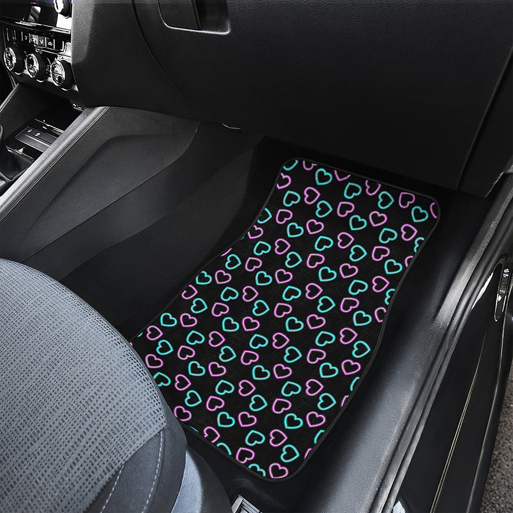 Pink And Blue Lights Heart Pattern Print Front and Back Car Floor Mats