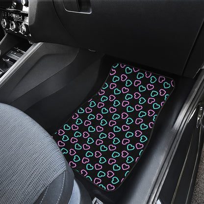 Pink And Blue Lights Heart Pattern Print Front and Back Car Floor Mats