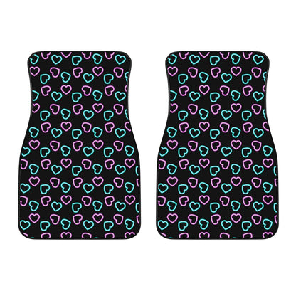 Pink And Blue Lights Heart Pattern Print Front Car Floor Mats