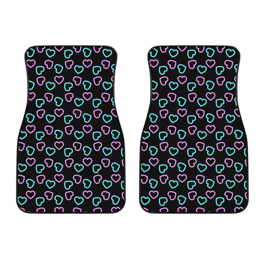 Pink And Blue Lights Heart Pattern Print Front Car Floor Mats