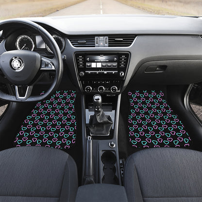 Pink And Blue Lights Heart Pattern Print Front Car Floor Mats