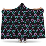 Pink And Blue Lights Heart Pattern Print Hooded Blanket