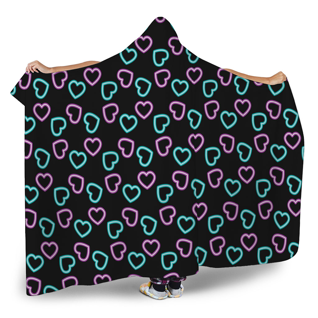 Pink And Blue Lights Heart Pattern Print Hooded Blanket