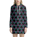 Pink And Blue Lights Heart Pattern Print Pullover Hoodie Dress