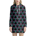 Pink And Blue Lights Heart Pattern Print Hoodie Dress