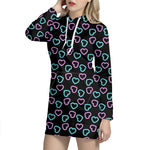 Pink And Blue Lights Heart Pattern Print Hoodie Dress