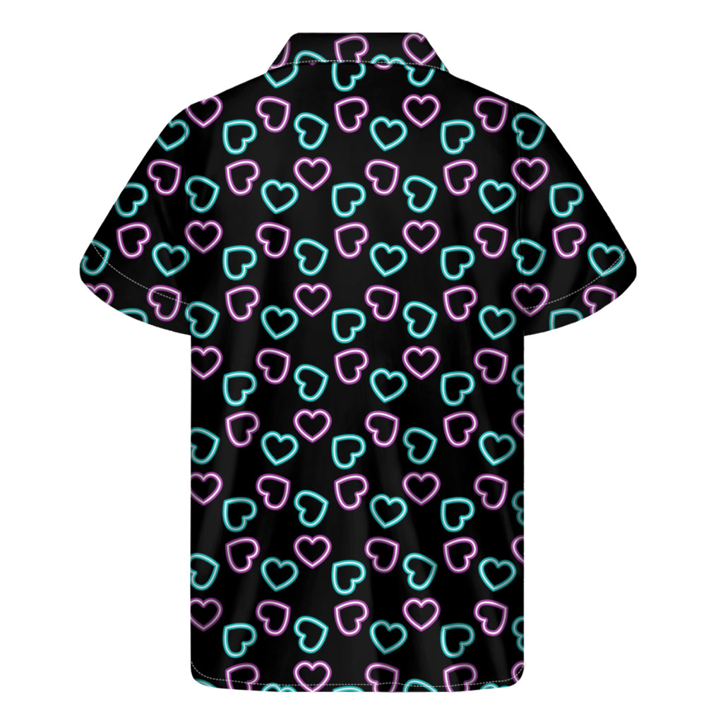 Pink And Blue Lights Heart Pattern Print Men's Short Sleeve Shirt