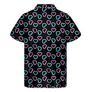 Pink And Blue Lights Heart Pattern Print Men's Short Sleeve Shirt