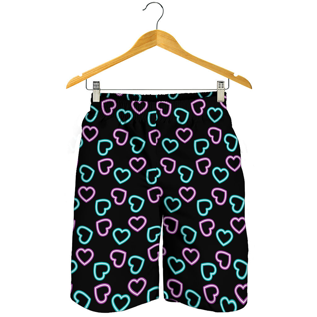 Pink And Blue Lights Heart Pattern Print Men's Shorts