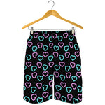 Pink And Blue Lights Heart Pattern Print Men's Shorts