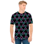 Pink And Blue Lights Heart Pattern Print Men's T-Shirt