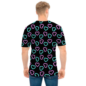 Pink And Blue Lights Heart Pattern Print Men's T-Shirt