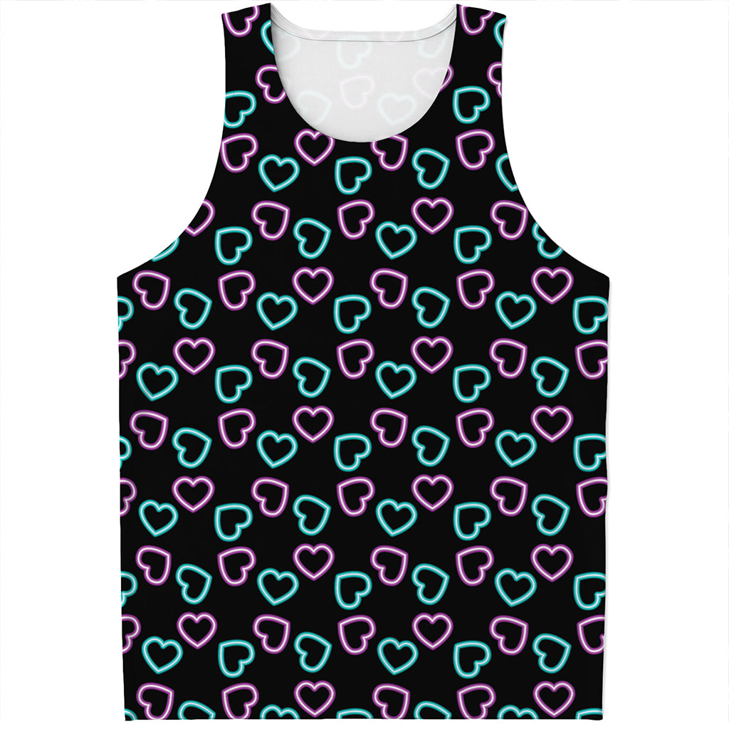 Pink And Blue Lights Heart Pattern Print Men's Tank Top