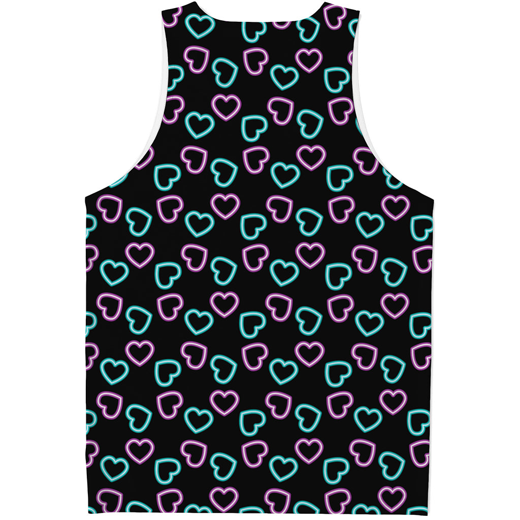 Pink And Blue Lights Heart Pattern Print Men's Tank Top