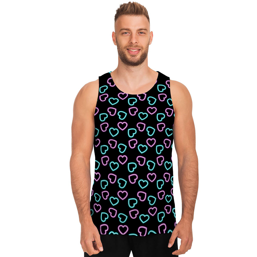 Pink And Blue Lights Heart Pattern Print Men's Tank Top