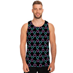 Pink And Blue Lights Heart Pattern Print Men's Tank Top