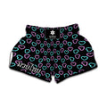 Pink And Blue Lights Heart Pattern Print Muay Thai Boxing Shorts