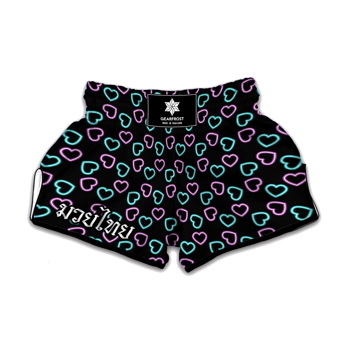 Pink And Blue Lights Heart Pattern Print Muay Thai Boxing Shorts