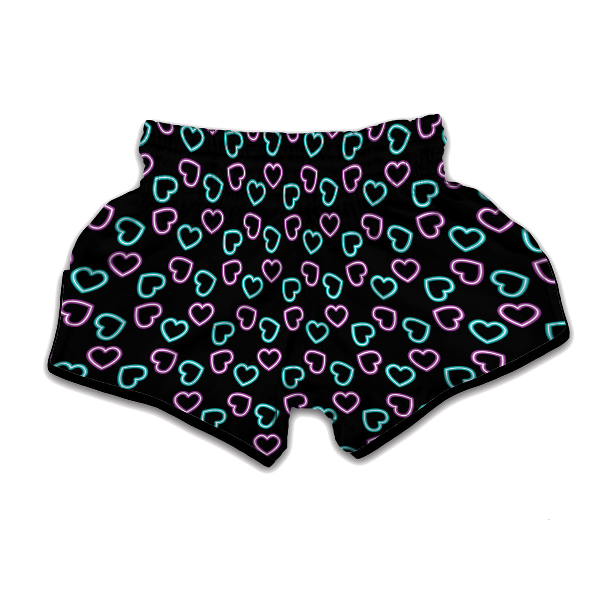 Pink And Blue Lights Heart Pattern Print Muay Thai Boxing Shorts
