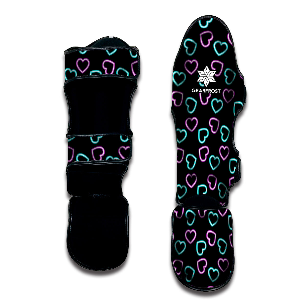 Pink And Blue Lights Heart Pattern Print Muay Thai Shin Guard