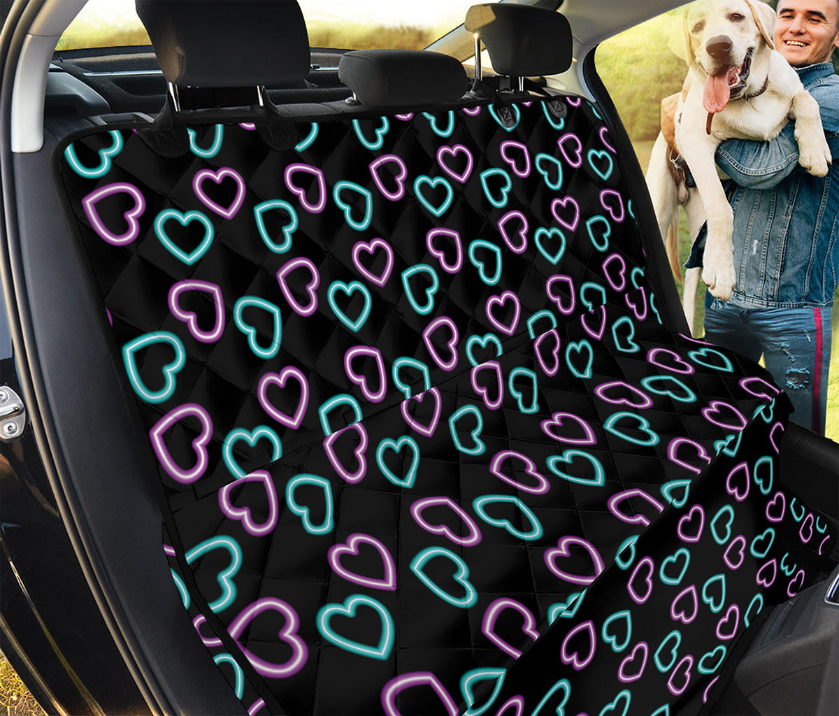 Pink And Blue Lights Heart Pattern Print Pet Car Back Seat Cover