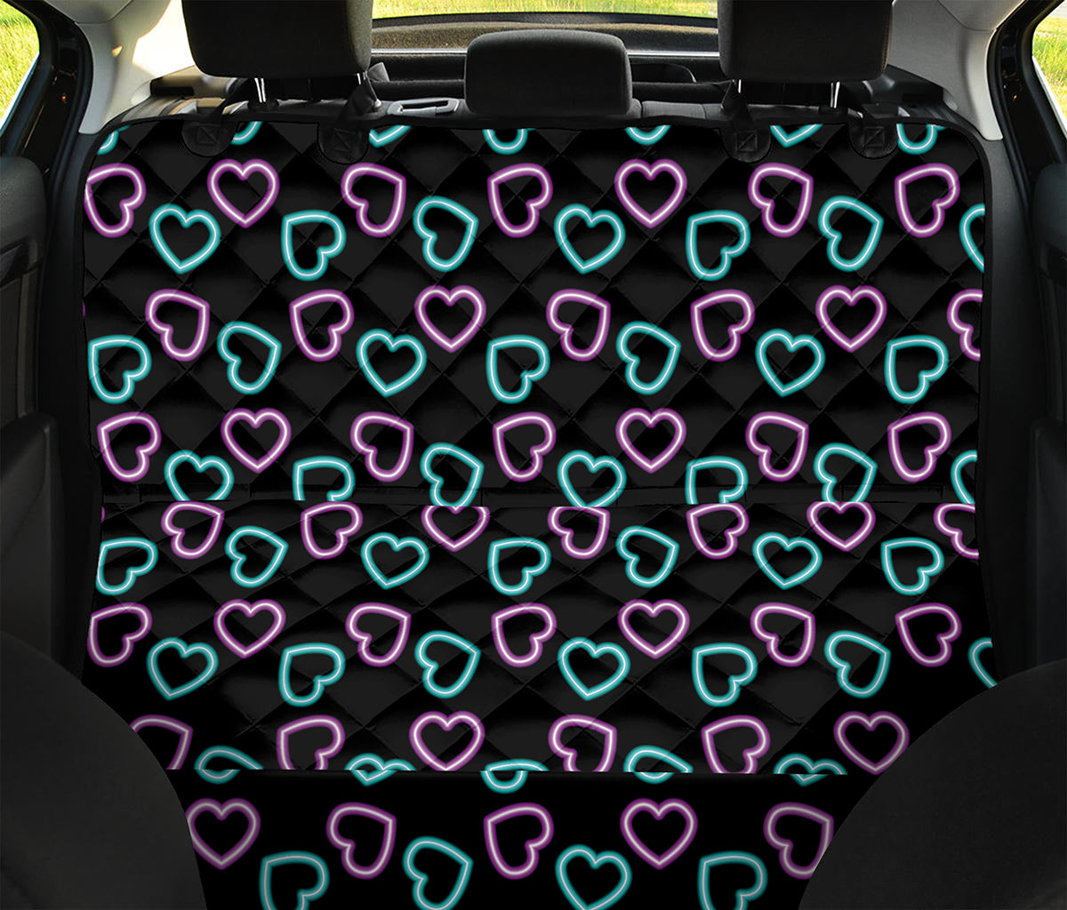 Pink And Blue Lights Heart Pattern Print Pet Car Back Seat Cover