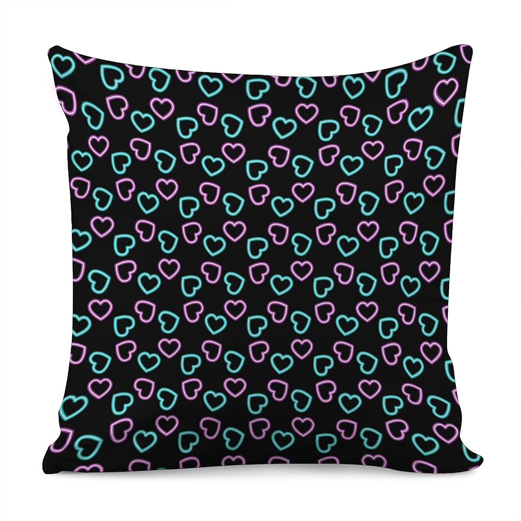 Pink And Blue Lights Heart Pattern Print Pillow Cover