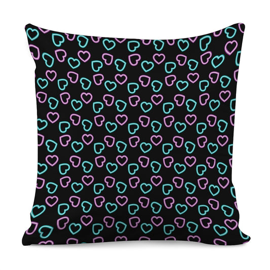 Pink And Blue Lights Heart Pattern Print Pillow Cover